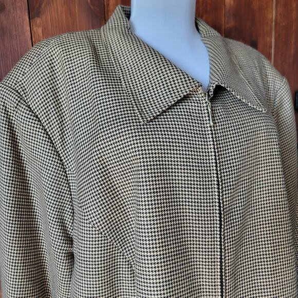 Vintage Joan Leslie Women Plus 24W Houndstooth Blazer Tan Black Shoulder Pad Zip - Picture 8 of 12